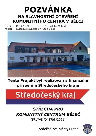 Pozvánka na slavnostní otevření Komunitního centra Běleč